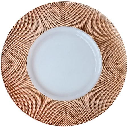 Bon Chef Rose Gold Diamond Rim Glass Charger, Clear Center, Handwash Only, (8Pcs / Case) 200001RG